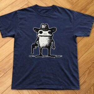 Cowboy Frog Graphic T Shirt Navy Western Cartoon Frog Humor Tee